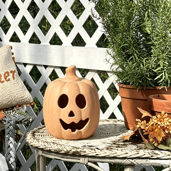 NUPTIO Handmade Terracotta Pumpkin Halloween Decor: 7.5" H Jack O Lantern Pumpkin Indoor Outdoor Fall Centerpiece Decorations