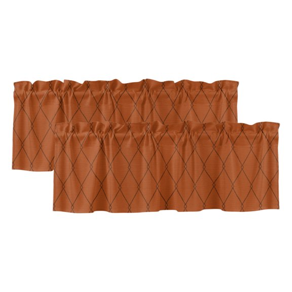 Terracotta Quilted Lines 2 Panels Kitchen Valance, Minimalist Rhombus Pattern Diamond Grid Curtains Valances for Small Windows Rod Pocket Window Treatments for Living Room Bedroom 42" W x 12" L