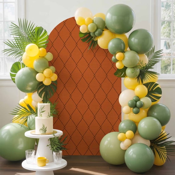Terracotta Quilted Lines Arch Backdrop Cover, 5FT, Minimalist Rhombus Pattern Diamond Grid Spandex Arch Covers Double-Sided Backdrop for Wedding Birthday Party Photo Background Decoration