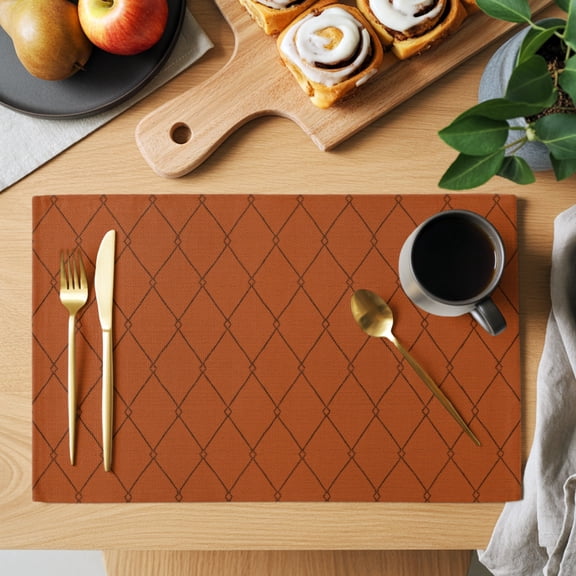 Terracotta Quilted Lines Placemats Set of 2, Minimalist Rhombus Pattern Diamond Grid Heat Insulated Linen Place Mats, Washable Stain-Proof Table Mats for Dining Tables Holiday Decor 13x19 Inches