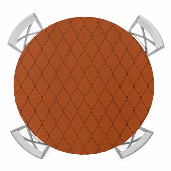 Terracotta Quilted Lines Round Table Cover, Minimalist Rhombus Pattern Diamond Grid Waterproof Fitted Tablecloths for 36"-44" Tables, Washable Picnic Table Cover for Camping Dining Indoor Outdoor