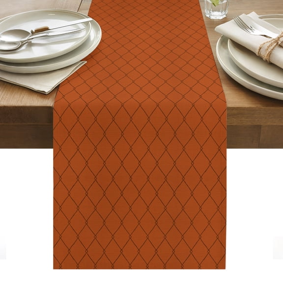 Terracotta Quilted Lines Table Runner, Minimalist Rhombus Pattern Diamond Grid Washable Kitchen Table Runners Dress Scarves for Dining Table Decorations Party/Restaurant/Indoor Outdoor Use, 13x36in