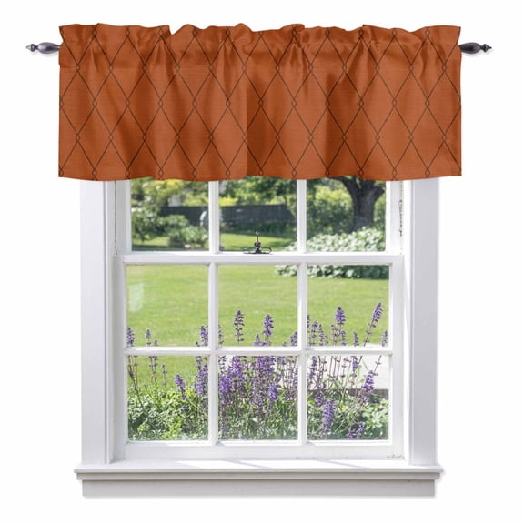 Terracotta Quilted Lines Valances for Windows, Minimalist Rhombus Pattern Diamond Grid Valance Window Treatment Rod Pocket Short Curtains Valances for Kitchen Bathroom 42"W x 12"L