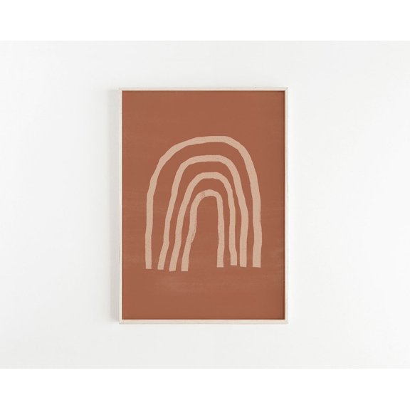 Terracotta Rainbow Art Abstract Lines Mid Century Modern Boho Nursery Decor, Stretched Canvas 16x20in