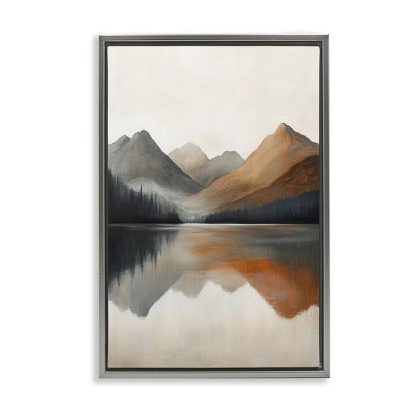 Stupell Industries Terracotta Reflection Abstract Landscape Gray Framed Floater Canvas Wall Art, design by Petal Prints Design