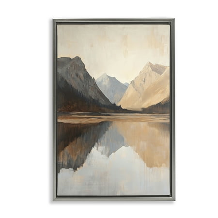 Stupell Industries Terracotta Reflections Lake Landscape Gray Framed Floater Canvas Wall Art, design by Petal Prints Design