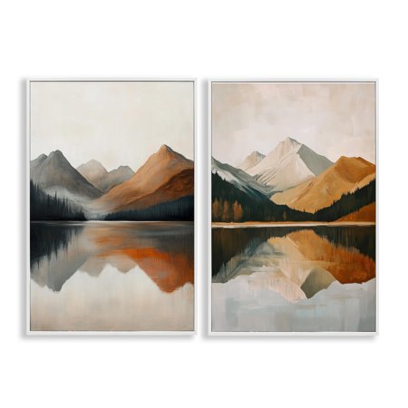 Stupell Industries Terracotta Reflections Mountains and Lake 2 Piece White Framed Giclee Art Set, design by Petal Prints Design