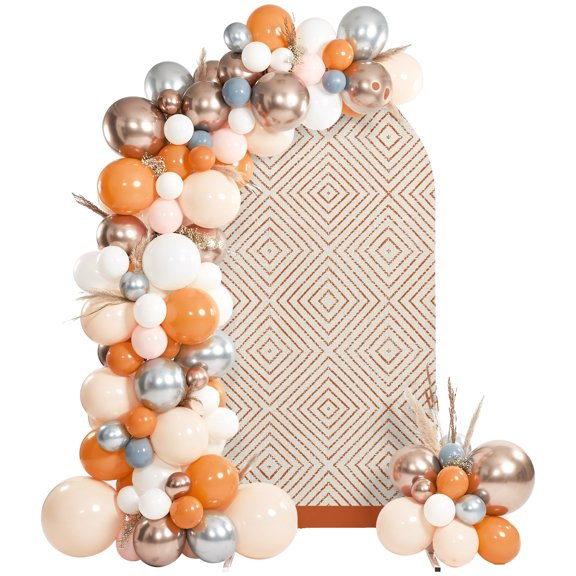 Terracotta Rhombus Frames Arch Backdrop Cover 4 FT, Minimalist Boho Concentric Lines Wedding Arch Cover Stretchy Backdrop Stands Covers for Birthday Party Ceremony Banquet Decor