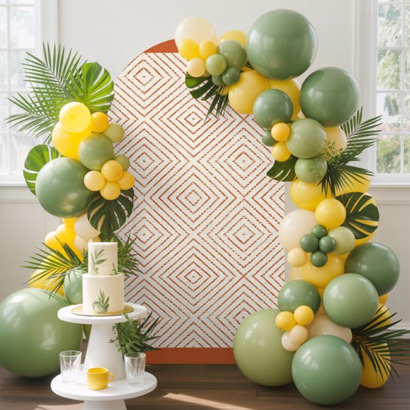 Terracotta Rhombus Frames Arch Backdrop Cover, 4FT, Minimalist Boho Concentric Lines Spandex Arch Covers Double-Sided Backdrop for Wedding Birthday Party Photo Background Decoration