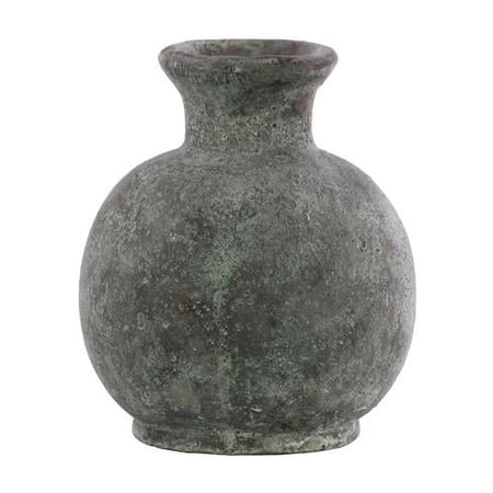 Terracotta Round Flower Pot with Short Neck, Washed Concrete Finish - Gray