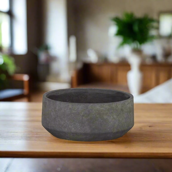 Mahalia Grey Terracotta Round Planter Pot, Embossed Indoor Outdoor Decorative Planter