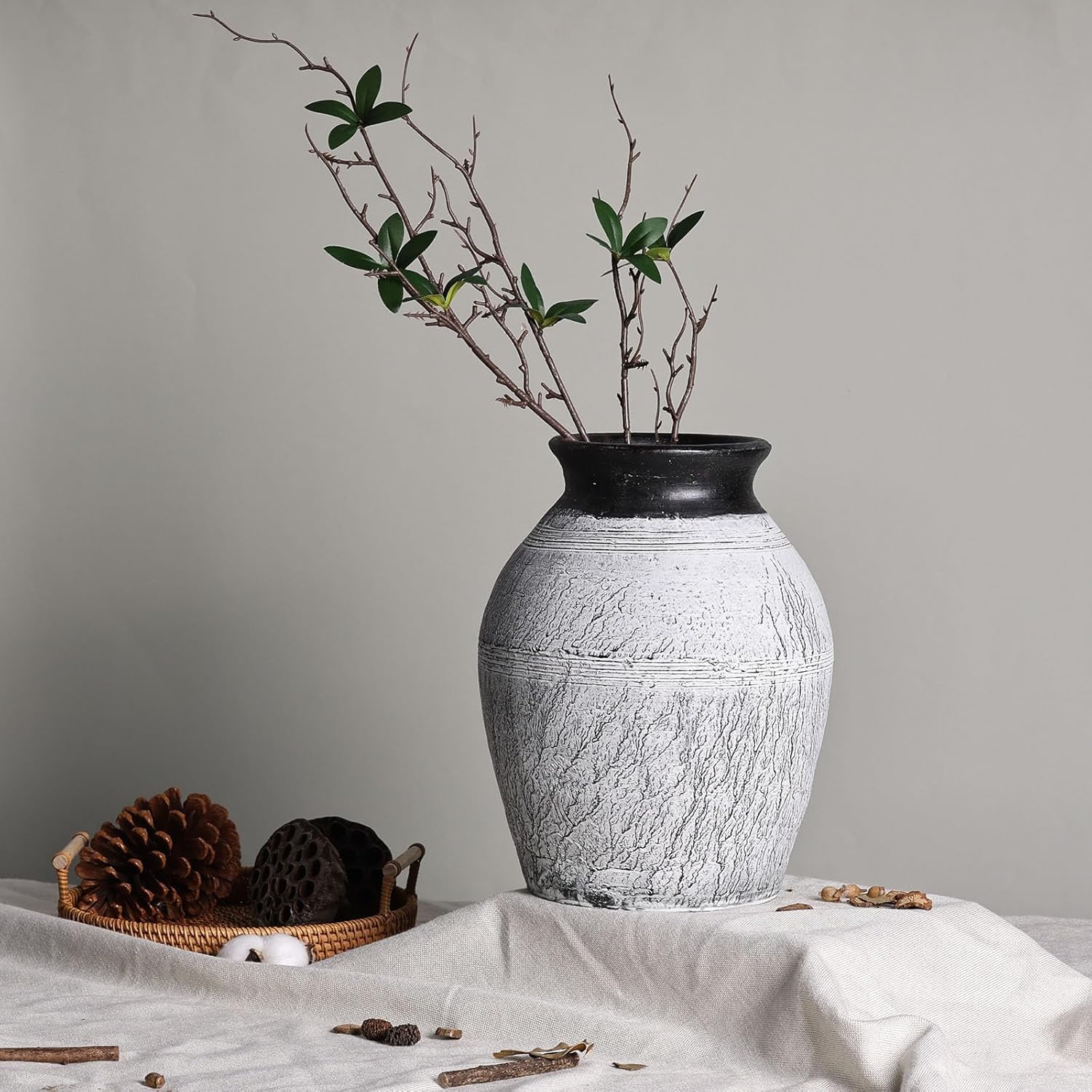 Terracotta Rustic Vase - Large Farmhouse Ceramic Flower Vases, Vintage