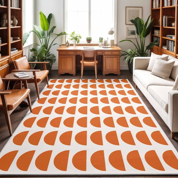 Terracotta Semicircles 8'x10' Large Area Rug for Living Room Sectional Sofa, Boho Layered Arcs Orange Terracotta Sunset Washable Non Slip Low Pile Rectangle Area Rug