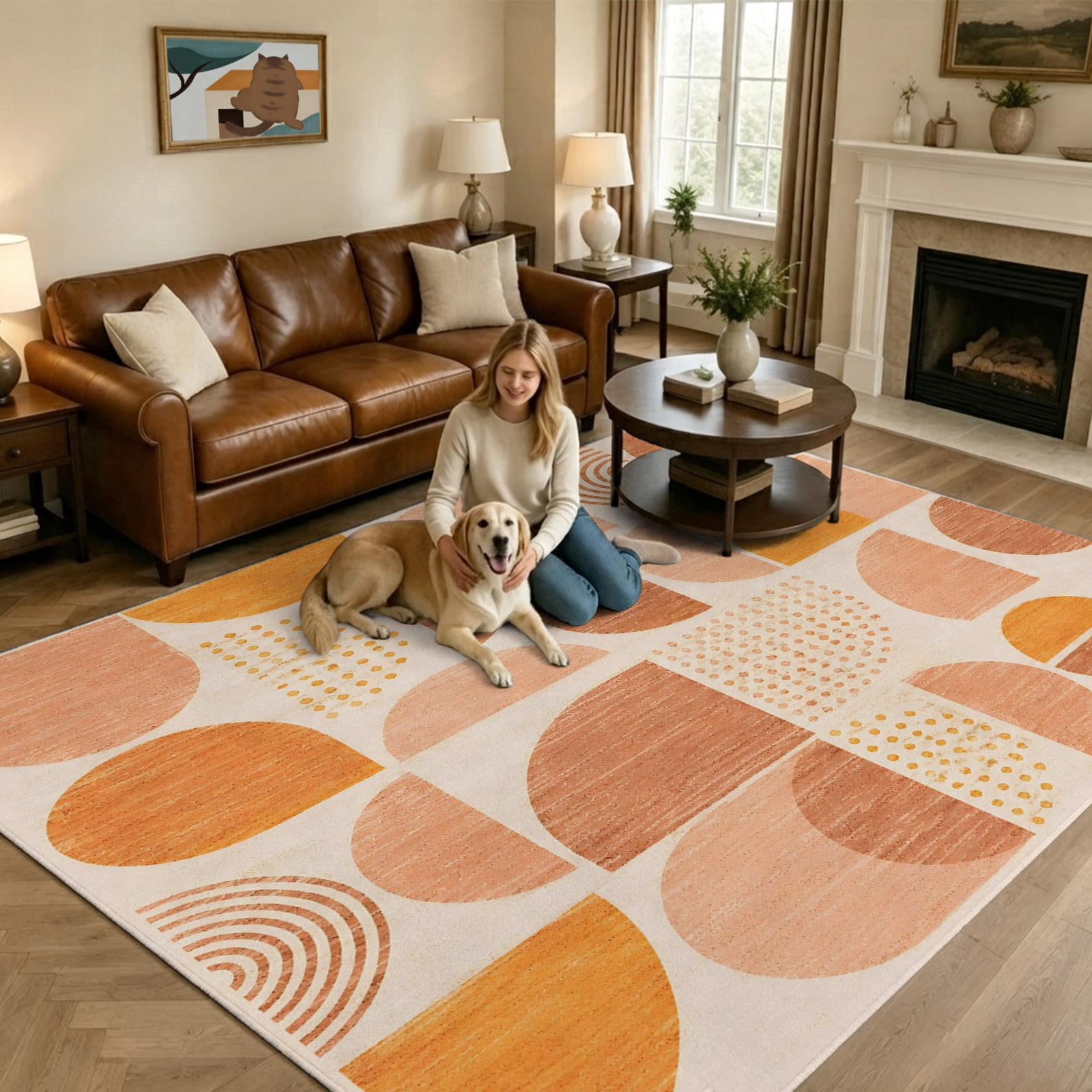 Terracotta Semicircles Large Area Rugs 5x8ft Boho Art Modern Geometrics ...