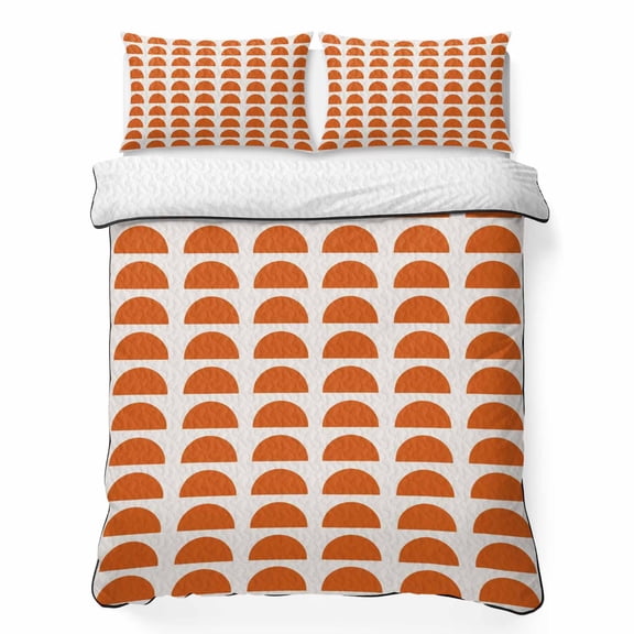 Terracotta Semicircles Queen Quilt Bedding Set, Boho Layered Arcs Orange Terracotta Sunset Lightweight Comforter with 2 Pillow Shams Bedroom Bedspread Set Home Decor for All Seasons