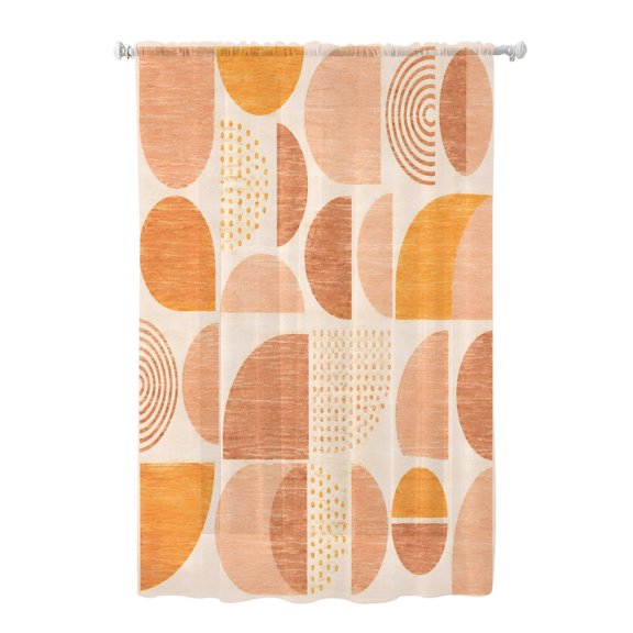 Terracotta Semicircles Sheer Curtains 63 Inch Long 1 Panel Boho Art Modern Geometrics Sunset Mosaic Light Filterring Curtain Drapes Voile Window Curtain for for Living Room Bedroom 52" x 63"