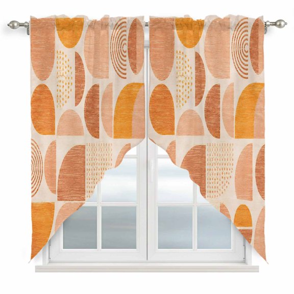 Terracotta Semicircles Swag Valance Curtains Boho Art Modern Geometrics Sunset Mosaic Rod Pocket Swag Curtains Small Window Treatments for Kitchen Bathroom Bedroom 28" W x 36" L, 2 Panels
