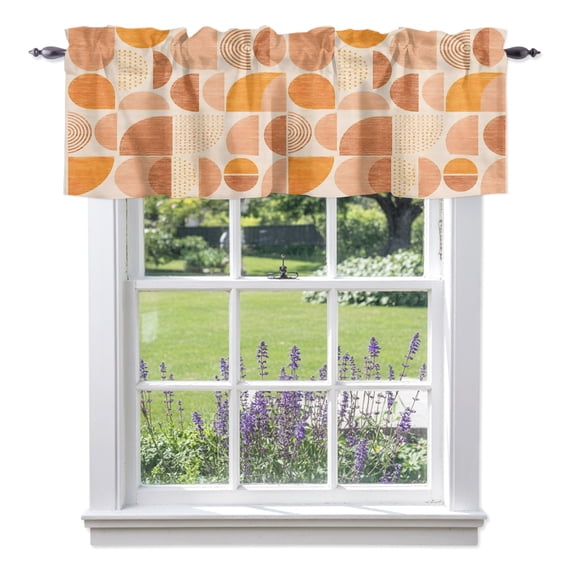 Terracotta Semicircles Valances for Windows Boho Art Modern Geometrics Sunset Mosaic Rod Pocket Light Filtering Short Window Treatments Curtains for Kitchen Bathroom Bedroom, 1 Panel, 56 x 16 Inch
