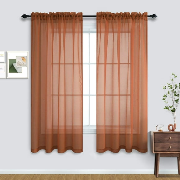 Terracotta Sheer Curtains 63 Inch Length for Bedroom 2 Panel Sets Rod Pocket Sheer Curtains for Living Room Rust Burnt Orange Red
