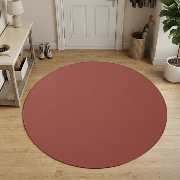 Terracotta Solid Color Round Area Rug 5Ft Washable Circle Rugs for Living Room Bedroom, Modern Minimalist Pure Color Non-Slip Carpet Floor Mats Indoor Outdoor Carpet Runner Aesthetic Home Decor