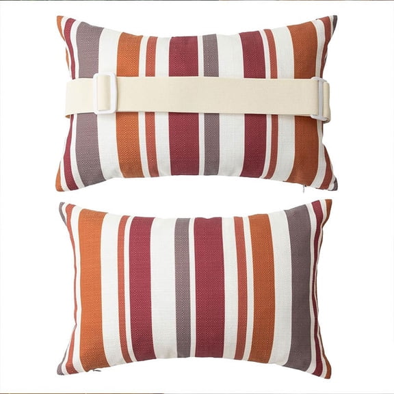 Terracotta Striped Outdoor Chaise Lounge Headrest Pillow with Adjustable Strap 16x11 Inch