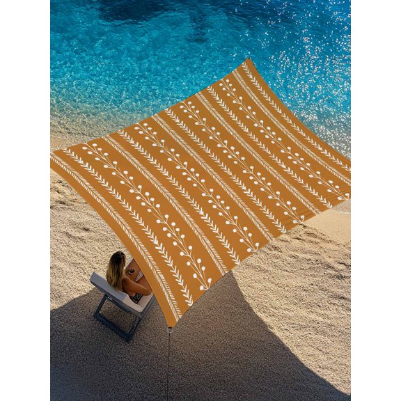 Terracotta Sun Shade Sail 12' x 16', Rustic Vertical Dashed Lines Shabby Chic Leaf Cottagecore Rectangle Outdoor Sunshade Canopy, Waterproof UV Block Patio Covers for Garden Yard Beach
