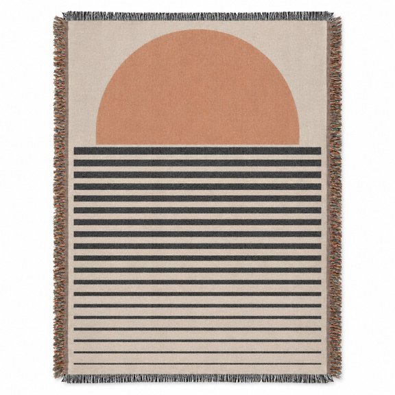 Terracotta Sunset and Black Stripes Woven Blanket, 100% Cotton, Modern Geometric Style for Living Room