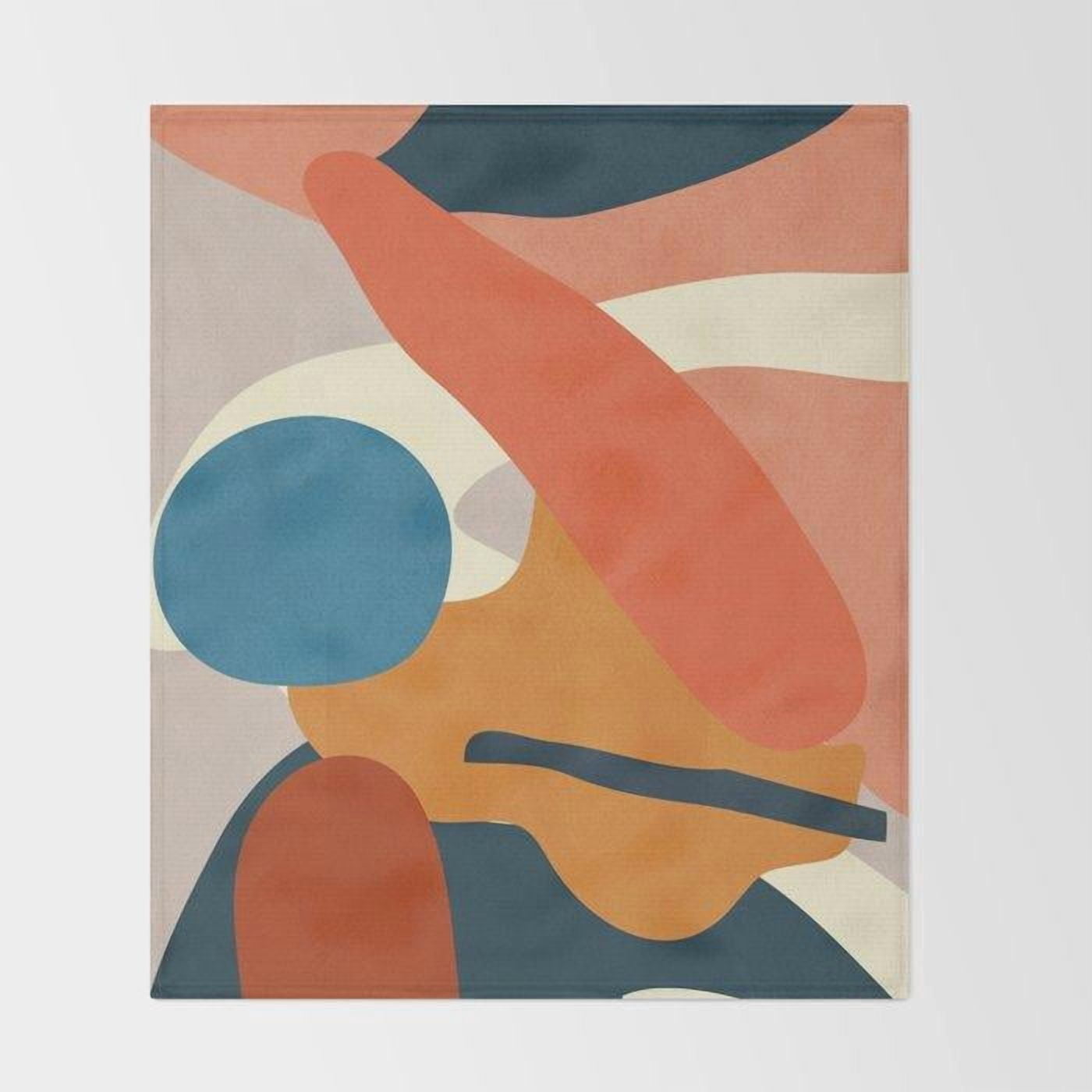 Terracotta, Teal and Mustard Organic Shapes Fleece Blanket, Polyester ...