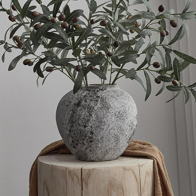 Terracotta Vase Vintage Decor Ceramic Pottery Vase Round Clay Vase