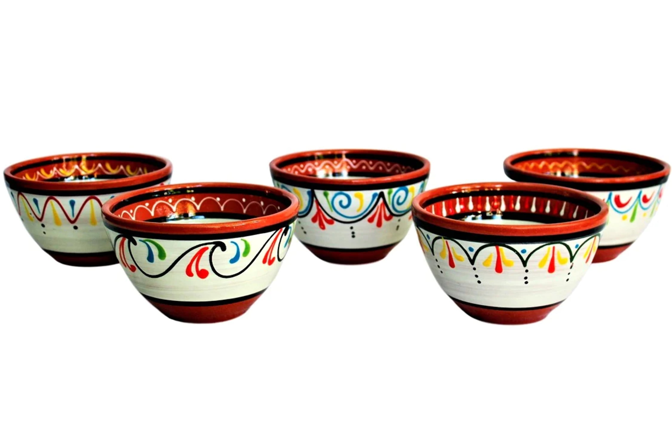 Hand-Painted Terracotta 5-Piece Colorful Breakfast Bowl Set