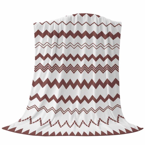 Terracotta Zigzags Throw Blanket for Bed Couch Sofa, Minimalist Brown Chevron Lines Wavy Stripes Soft Cozy Flannel Fuzzy Throw Blanket for Bedroom Office Travel Gift 30x40in