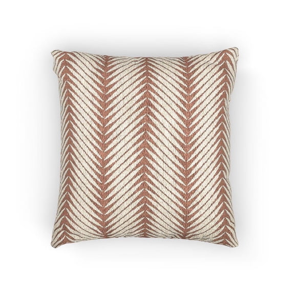 Terracotta and Cream Chevron Woven Pillow, Geometric Herringbone Pattern