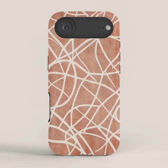 Terracotta and Cream Tangled Line Tough Case for Apple iPhone, Polycarbonate Shell with TPU Liner