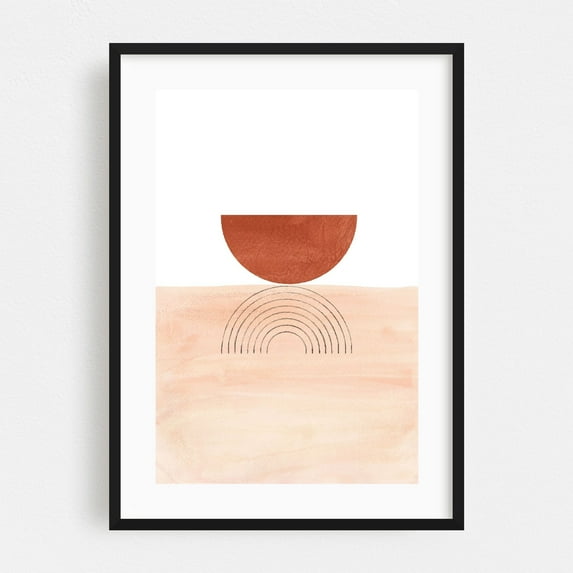 Terracotta and blush pink abstract - Mixed Media Abstract Minimalist Geometric Boho Watercolor Modern Art Pastel Black Framed Wall Art Print 24 x 36 inches