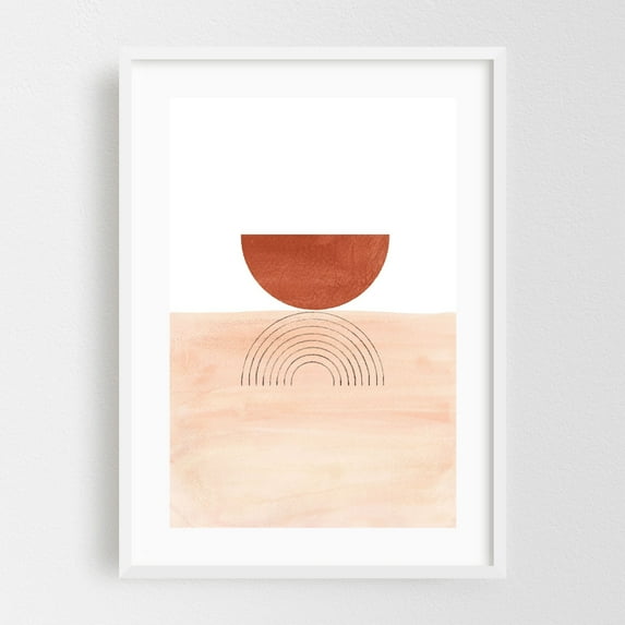 Terracotta and blush pink abstract - Mixed Media Abstract Minimalist Geometric Boho Watercolor Modern Art Pastel White Framed Wall Art Print 5 x 7 inches