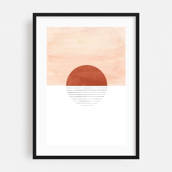 Terracotta and blush pink abstract - Mixed Media Minimalist Abstract Sunset Watercolor Boho Geometric Modern Art Black Framed Wall Art Print 24 x 36 inches