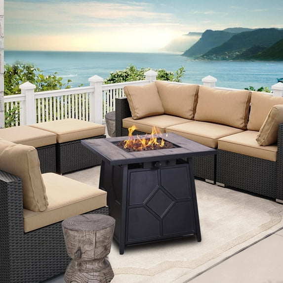 Afterglow Outdoor 28" Propane Fire Pit Table for Outside Patio Backyard Garden | Terra Fab Top & Steel Base