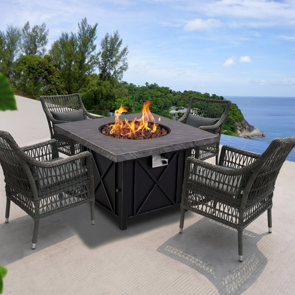 Afterglow 34.5" Propane Fire Table - Outdoor Tabletop Fire Pit for Patio, Backyard & Garden | Terra Fab Top & Steel Base | Includes Weather Resistant Cover, Lava Rocks | 40,000 BTU, CSA Certified