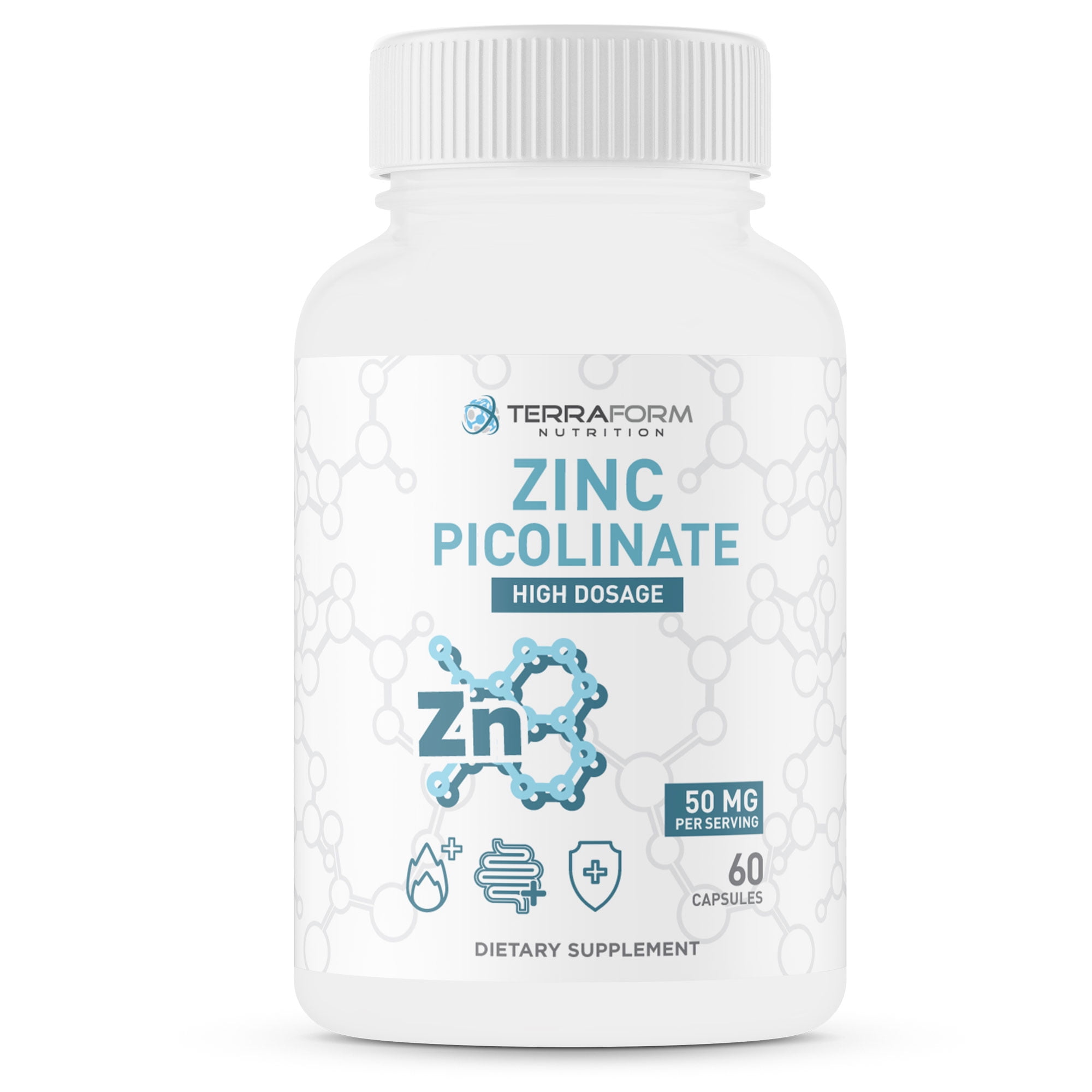 Terraform Nutrition High Dosage Zinc Capsules Supplement, 50mg High Absorption Zinc Picolinate