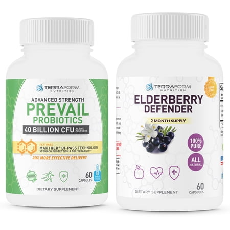 Terraform Nutrition Prevail Probiotics – 40 Billion CFU and Elderberry Defender - 60 Capsules Immunity Boosting Supplement Stack