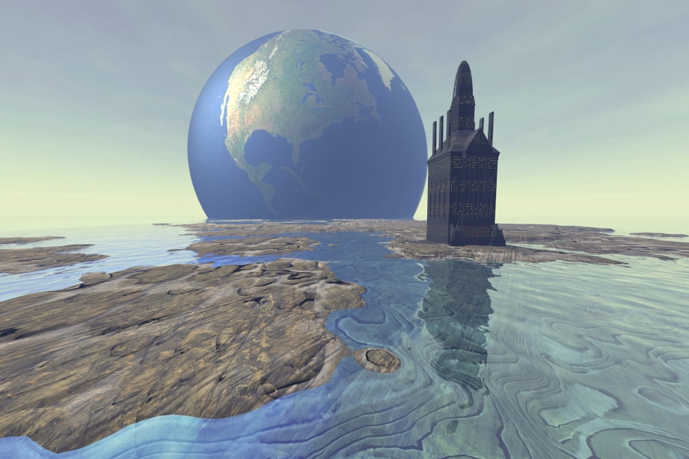 Terraforming the moon with water and buildings Canvas Art - Corey FordStocktrek Images (18 x 12)
