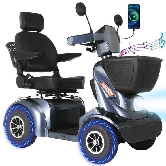 All Terrain 1000W Electric Mobility Scooter for Adults& Seniors - 500LBS Load & 32 Miles Range Powerd Wheelchair Device w/Off-Road Absorber, Bluetooth Speaker, Dual Baskets, LED Light System