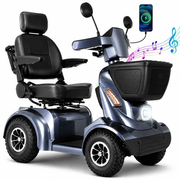 All Terrain 1000W Electric Mobility Scooter for Adults& Seniors - 500LBS Load & 32 Miles Range Powerd Wheelchair Device w/Off-Road Absorber, Bluetooth Speaker, Dual Baskets, LED Light System