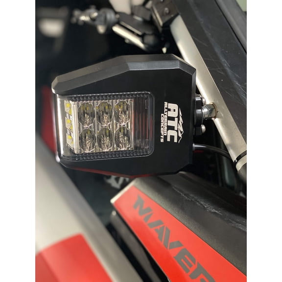 All Terrain Concepts - Side-Winder Mirror LED Light Set with 3/8 inch Ball Mount | Dual Function Lighting & Mirror | Billet Aluminum Construction | 3600 Lumens | Waterproof