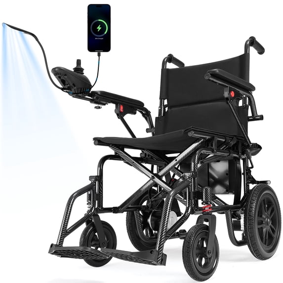 All Terrain Electric Wheelchair,24km Range(286lbs Max)Lightweight Portable Electric Wheelchair for Adults,Sunderwell Motorized Wheelchair with 360°Joystick,Black