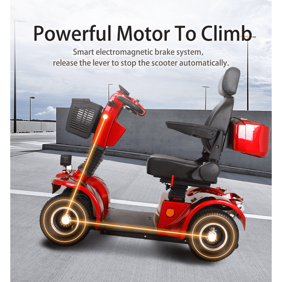 All Terrain Mobility Scooters for Seniors & Adults 300lbs Capacity - Electric Powered Wheelchair Device - 500W Heavy Duty Medical Mobility Scooter for Travel, Elderly-Full LED Lighting- Red