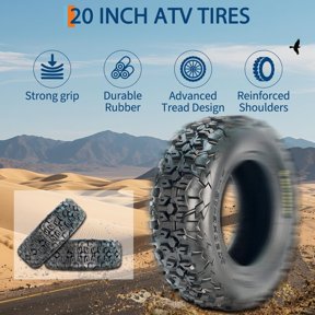 All Terrain Performance ATV & UTV Tire Set - 6 Ply Tubeless, Reinforced Sidewall Grip Armor, Heavy Duty Front for Mud, Trail - 20x6-10, Fits 10 Inch Rims, Set of 2, AT20X6-10