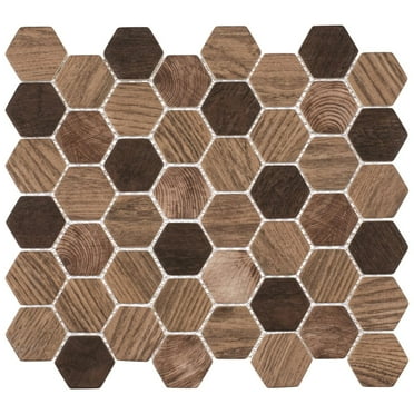 Terrain Walnut Brown 2-in. Honeycomb Wood Look Matte Glass Mosaic Wall & Floor Tile