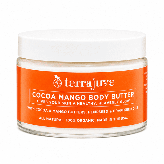 Terrajuve Organic Cocoa Mango Body Butter Cream , for a Healthy and Heavenly Glow, Anti Aging, Eczema and Dermatitis, Rough and Dry Skin, 100% Pure, All Natural, Made in USA (4 Oz)