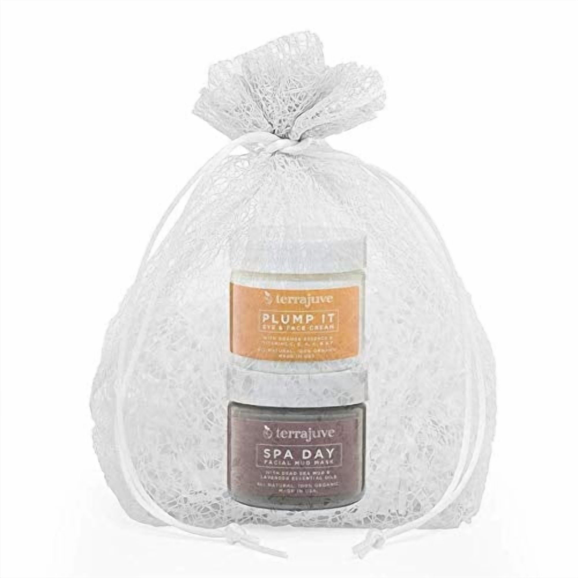 Terrajuve Plump it Eye and Face Anti Aging Moisturizer Cream (2 Oz) plus Dead Sea Mud Treatment (2 Oz) in Organza Bag Pure, Organic, All Natural, Made in USA